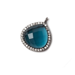 17x17mm Black Gold Bezeled CZ & London Blue Quartz Heart Pendant 1 piece (ONLINE ORDER ONLY)