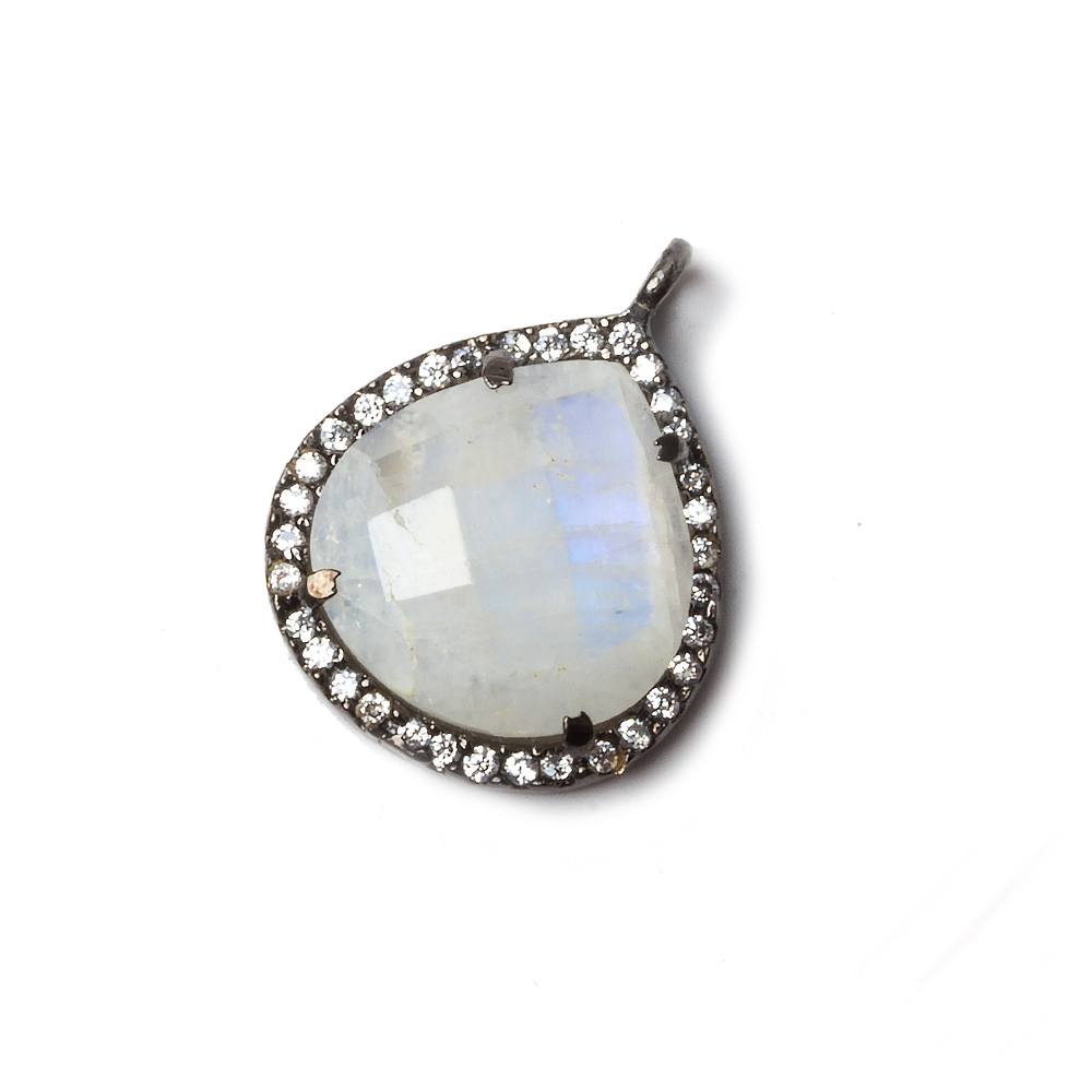 17x17mm Black Gold Bezeled CZ & Rainbow Moonstone Heart Pendant 1 piece (ONLINE ORDER ONLY)