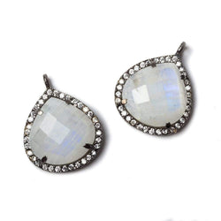 17x17mm Black Gold Bezeled CZ & Rainbow Moonstone Heart Pendant 1 piece (ONLINE ORDER ONLY)