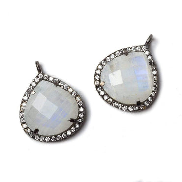 17x17mm Black Gold Bezeled CZ & Rainbow Moonstone Heart Pendant 1 piece (ONLINE ORDER ONLY)