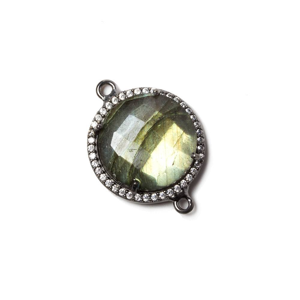 17mm Black Gold Bezel White Cubic Zirconia & Labradorite Connector 1 pc (ONLINE ORDER ONLY)