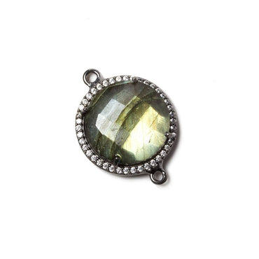 17mm Black Gold Bezel White Cubic Zirconia & Labradorite Connector 1 pc (ONLINE ORDER ONLY)
