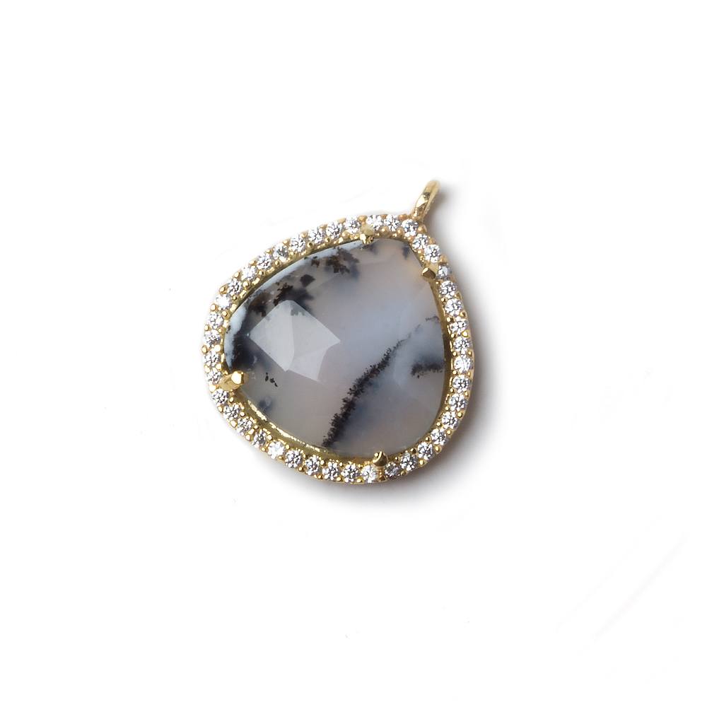 17x17mm Vermeil Bezeled CZ & Dendritic Opal Heart Pendant 1 piece (ONLINE ORDER ONLY)