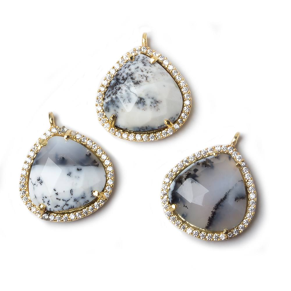 17x17mm Vermeil Bezeled CZ & Dendritic Opal Heart Pendant 1 piece (ONLINE ORDER ONLY)
