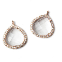 17x17mm Rose Gold Bezeled CZ & Crystal Quartz Heart Pendant 1 piece (ONLINE ORDER ONLY)