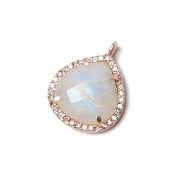 17x17mm Rose Gold Bezeled CZ & Rainbow Moonstone Heart Pendant 1 piece (ONLINE ORDER ONLY)