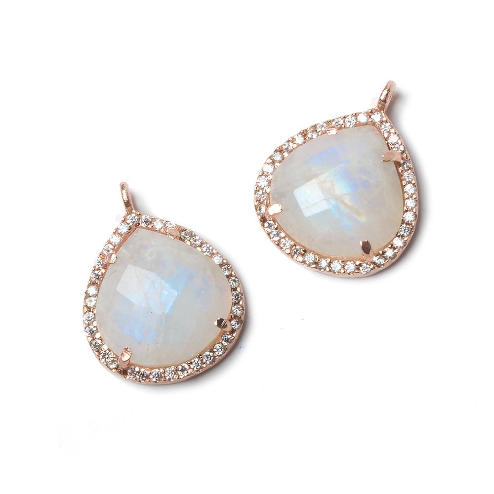 17x17mm Rose Gold Bezeled CZ & Rainbow Moonstone Heart Pendant 1 piece (ONLINE ORDER ONLY)