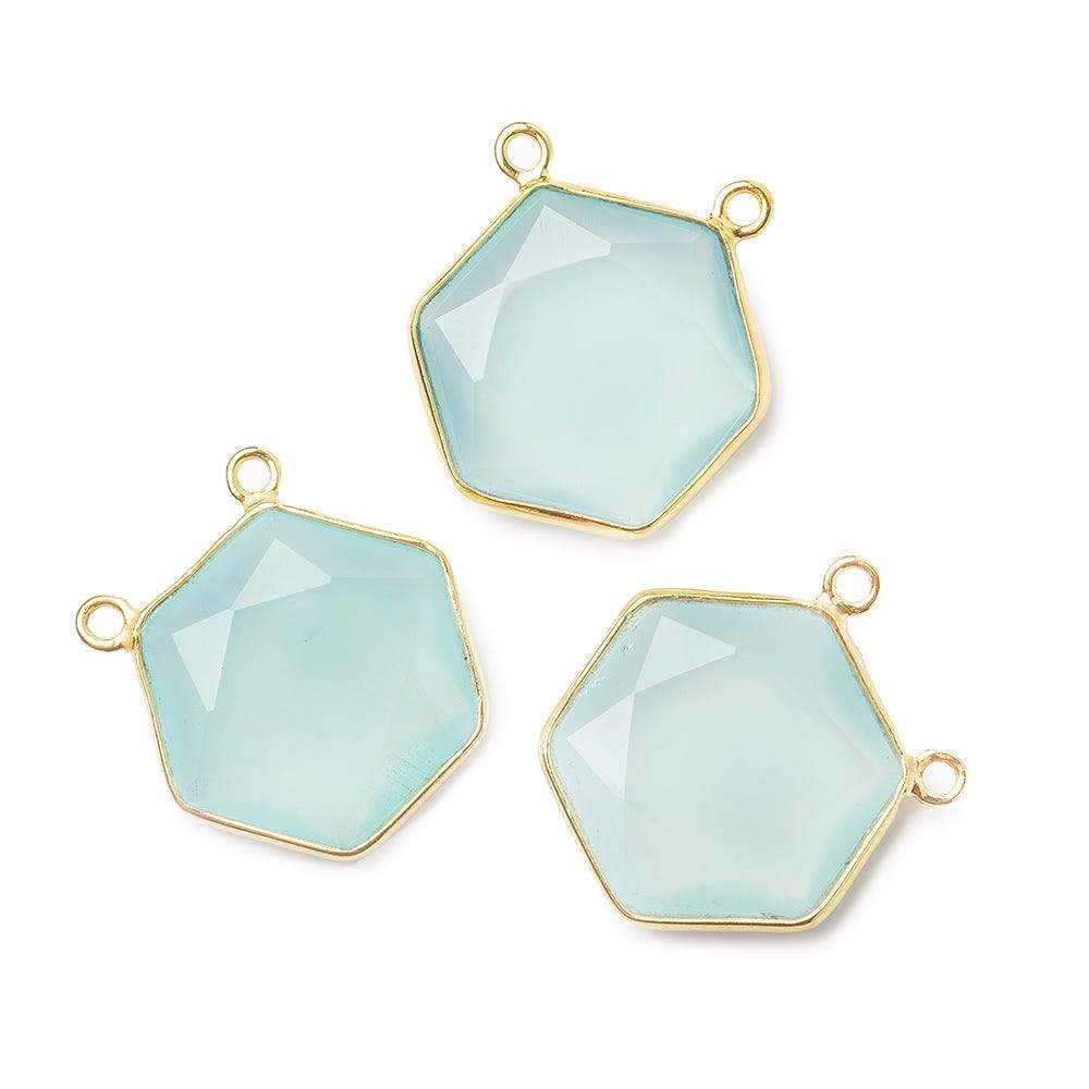 17x17mm Vermeil Bezel Sea Green Chalcedony Hexagon Connector 1 piece (ONLINE ORDER ONLY)