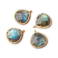 17mm Vermeil Bezeled White CZ and Labradorite Heart Pendant 1 piece (ONLINE ORDER ONLY)