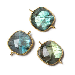 17x17mm Vermeil Rope Bezel Labradorite faceted pillow Connector 1 piece (ONLINE ORDER ONLY)
