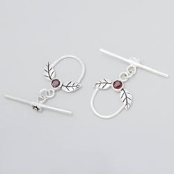 17x18mm Antiqued Sterling Silver Toggle with Leaves and Garnet 1 piece (ONLINE ORDER ONLY)