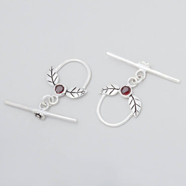 17x18mm Antiqued Sterling Silver Toggle with Leaves and Garnet 1 piece (ONLINE ORDER ONLY)