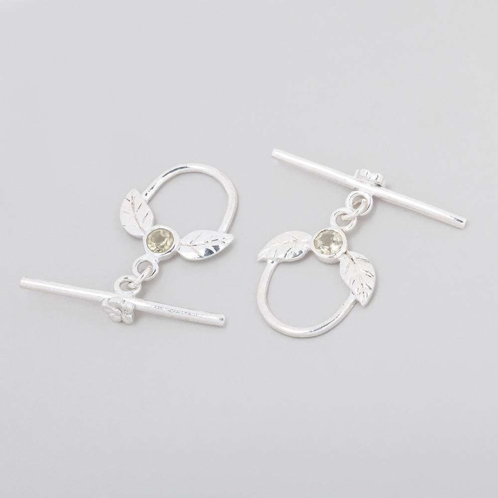17x18mm Sterling Silver Toggle with Leaves & Lemon Quartz 1 piece (ONLINE ORDER ONLY)
