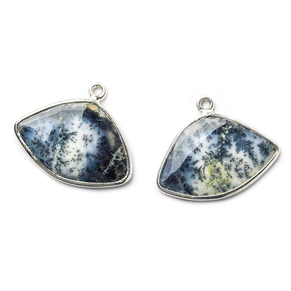 17x25mm Sterling Silver .925 Bezeled Dendritic Opal Fan Set of 2 pendants (ONLINE ORDER ONLY)