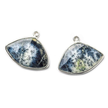 17x25mm Sterling Silver .925 Bezeled Dendritic Opal Fan Set of 2 pendants (ONLINE ORDER ONLY)