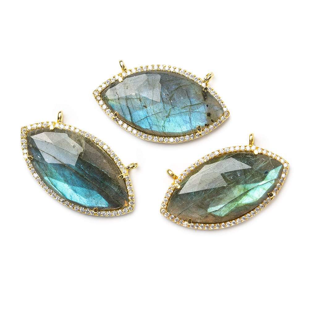 17x33mm Vermeil Bezel CZ & Labradorite Marquise East West Connector (ONLINE ORDER ONLY)