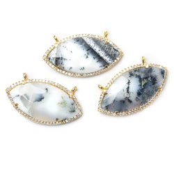 33x17mm Vermeil CZ Bezel Dendritic Opal Marquise  Connector (ONLINE ORDER ONLY)