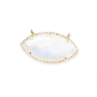 17x33mm Vermeil Bezel CZ & Rainbow Moonstone Marquise East West Connector 1 focal bead (ONLINE ORDER ONLY)