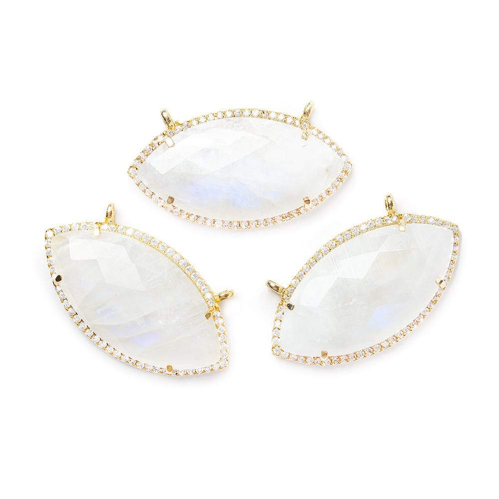 17x33mm Vermeil Bezel CZ & Rainbow Moonstone Marquise East West Connector 1 focal bead (ONLINE ORDER ONLY)
