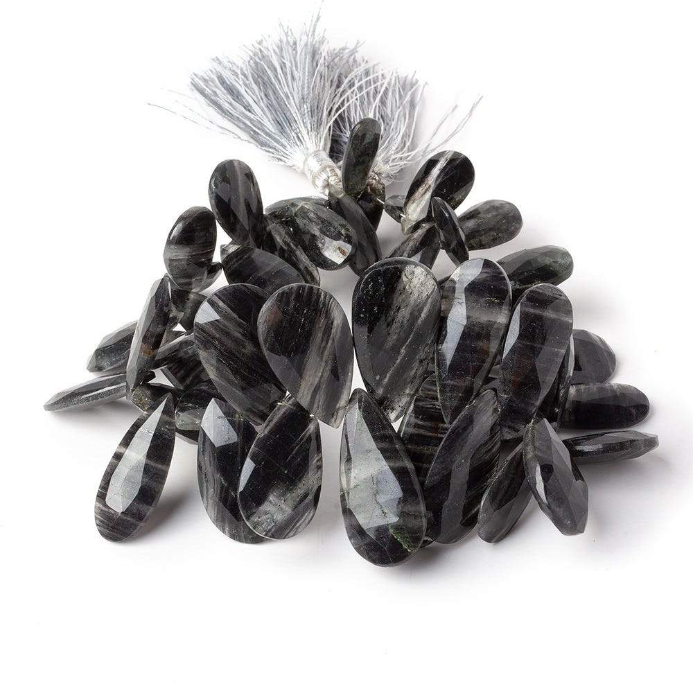 17x7-28x13mm Black Moss Quartz Faceted Pear Beads 9 inch 45 pieces (ONLINE ORDER ONLY)