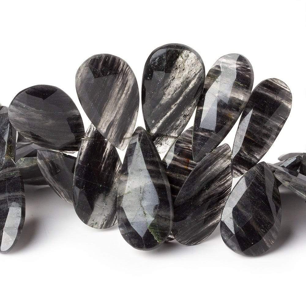17x7-28x13mm Black Moss Quartz Faceted Pear Beads 9 inch 45 pieces (ONLINE ORDER ONLY)