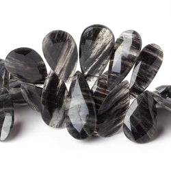 17x7-28x13mm Black Moss Quartz Faceted Pear Beads 9 inch 45 pieces (ONLINE ORDER ONLY)