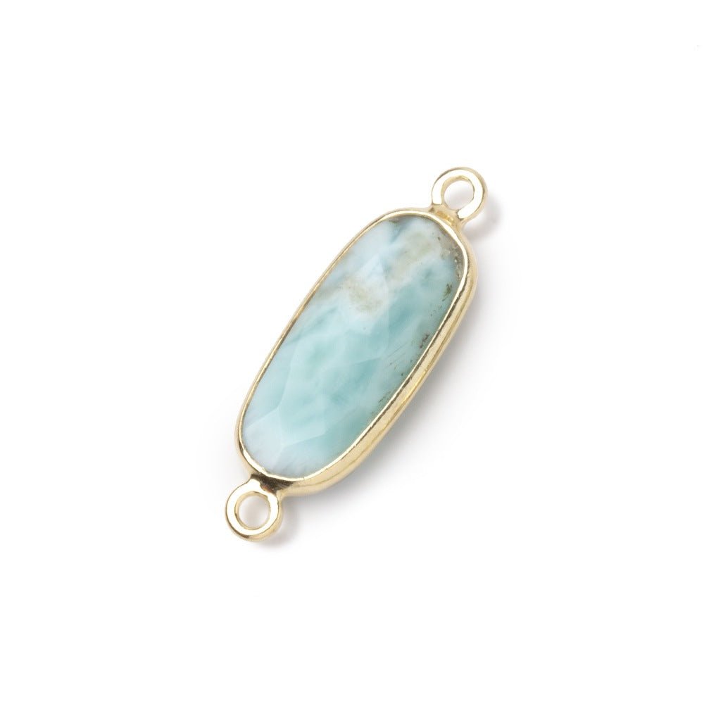 17x8mm Vermeil Bezel Larimar Elongated Oval Connector 1 piece (ONLINE ORDER ONLY)