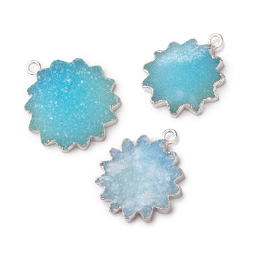 18-21mm Silver Leafed Blue Drusy Star Burst Pendant 1 focal piece (ONLINE ORDER ONLY)