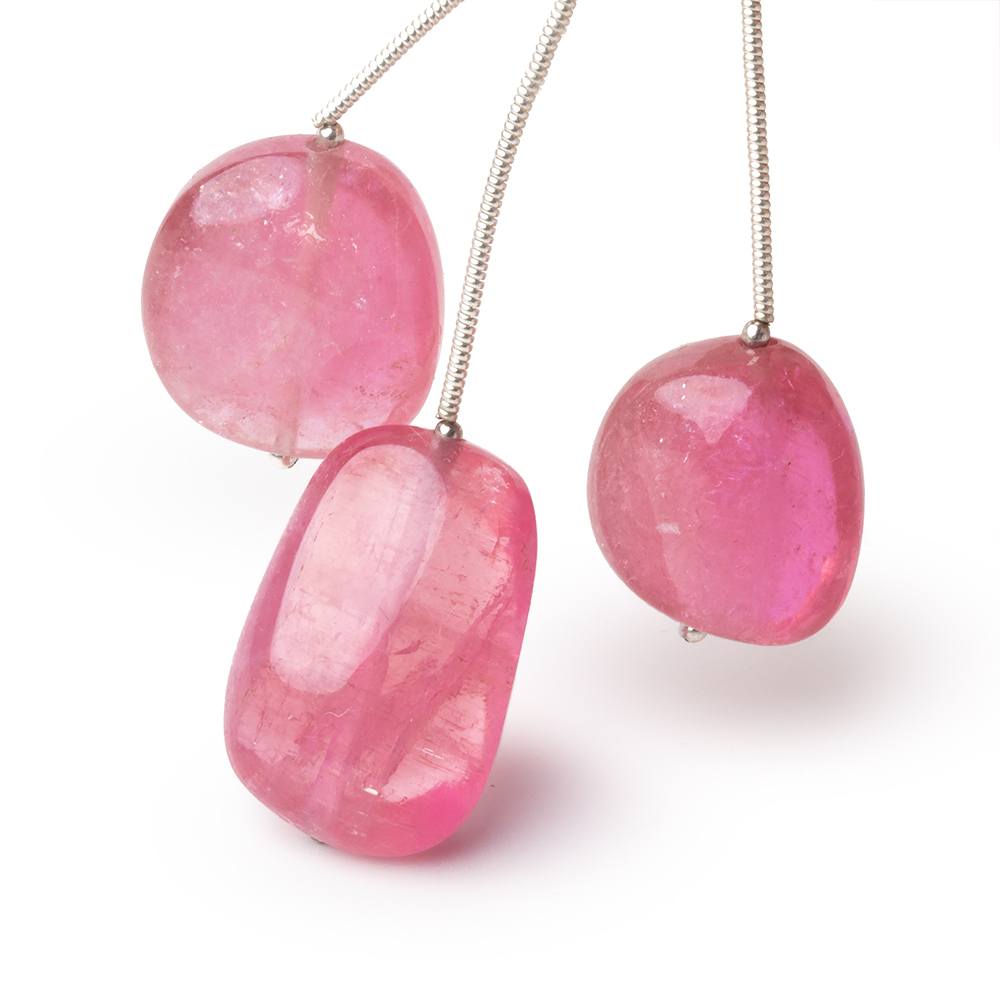 18-23mm Rubellite Tourmaline Plain Nugget Focal Beads Set of 3 AA (ONLINE ORDER ONLY)