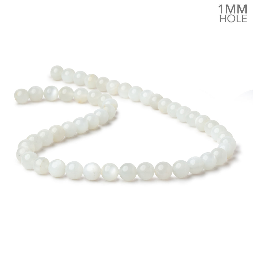 8mm White Moonstone Plain Rounds 16 inch 52 beads 1mm Large Hole AA (ONLINE ORDER ONLY)