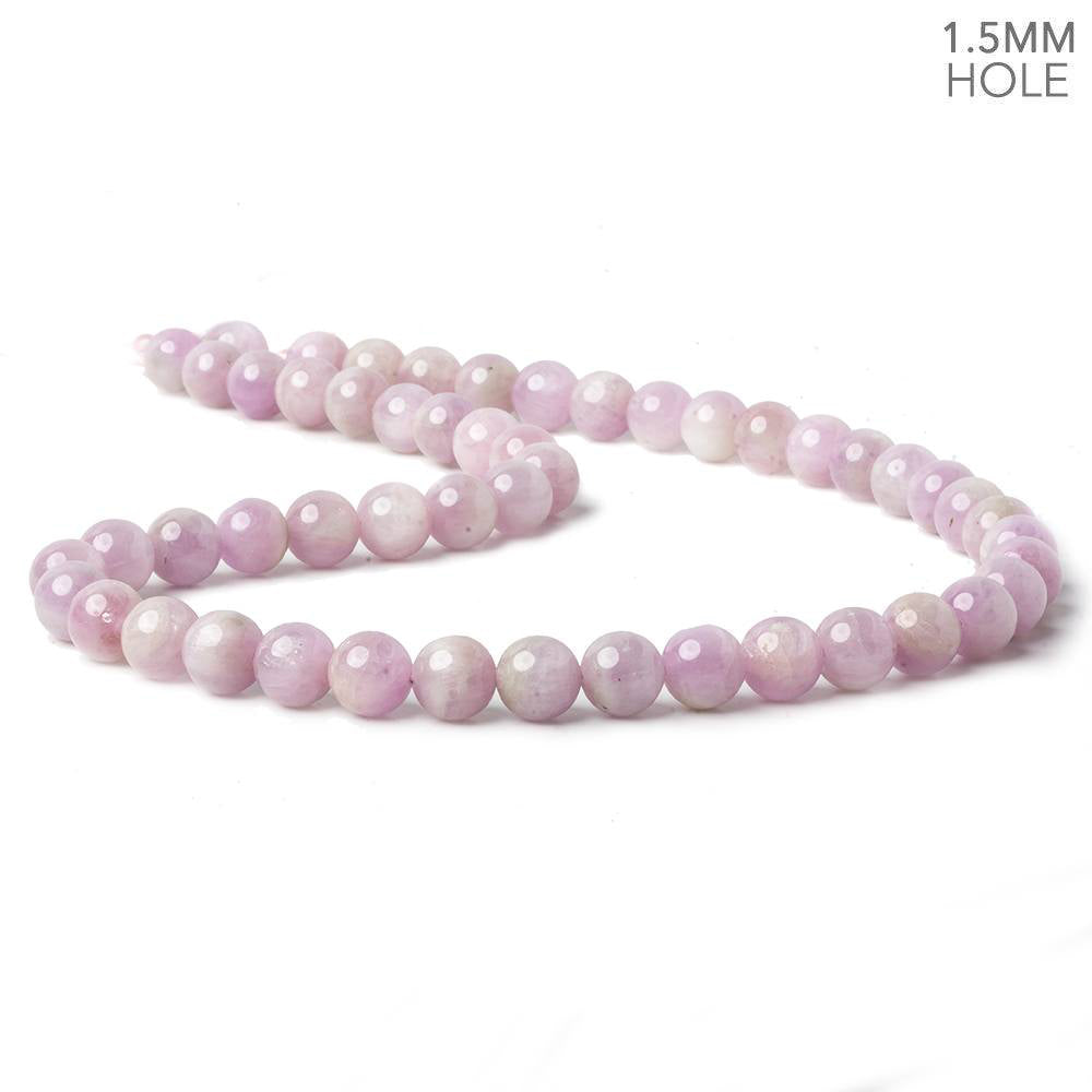 8mm Kunzite Plain Rounds 16 inch 51 beads 1.5mm Large Hole AA (ONLINE ORDER ONLY)