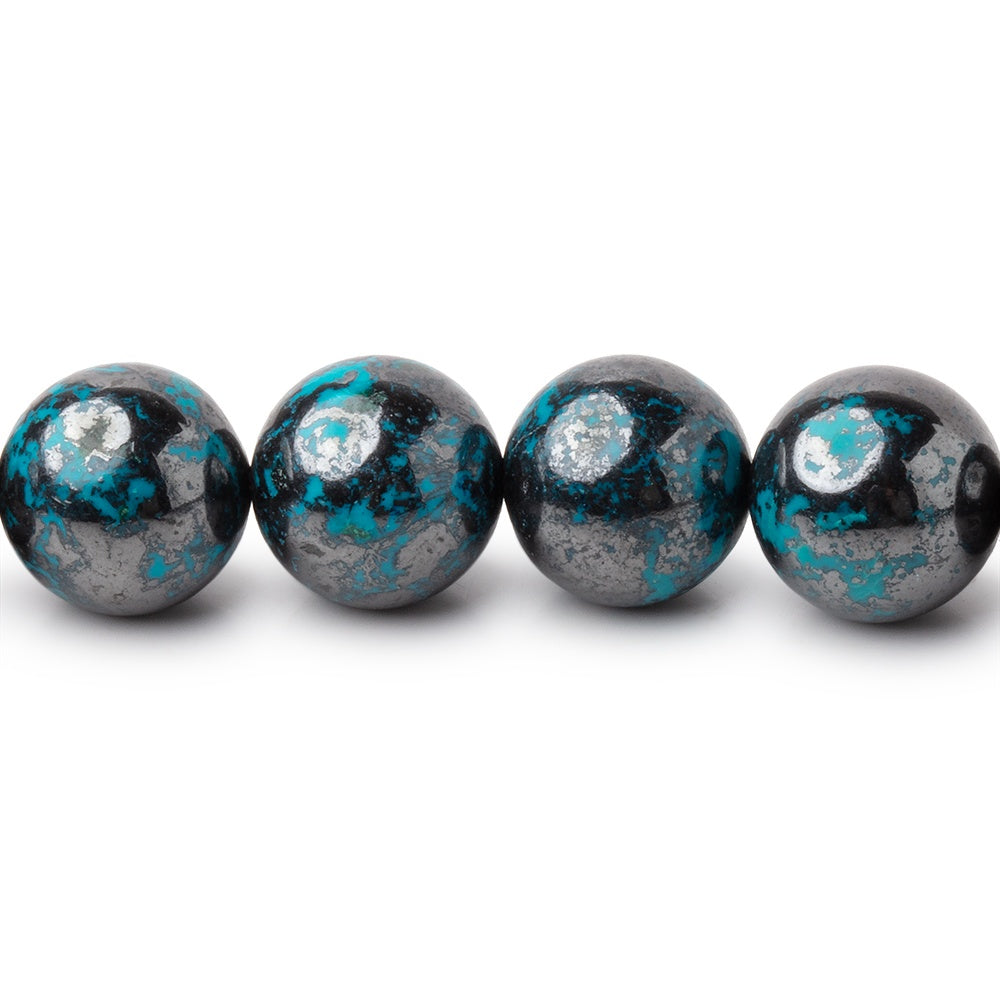 10mm Chrysocolla with Hematite Plain Round 15.5 inch 40 Beads AA (ONLINE ORDER ONLY)