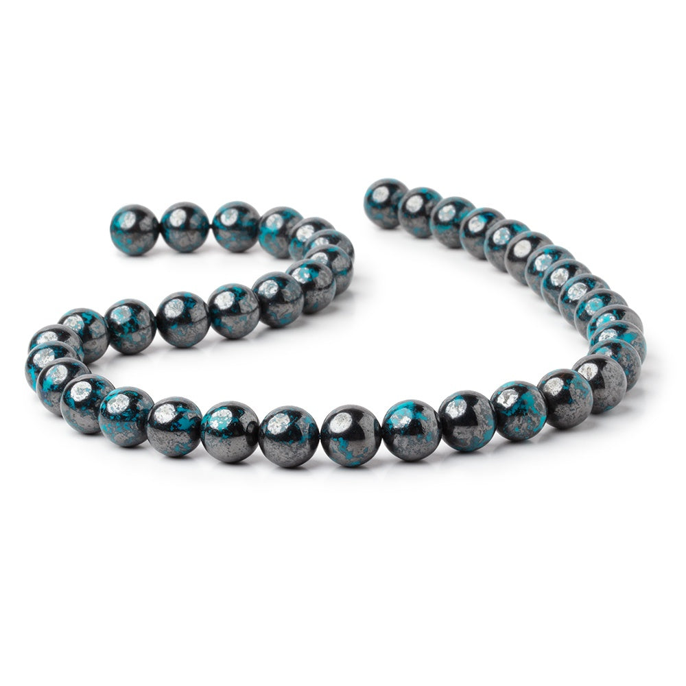 10mm Chrysocolla with Hematite Plain Round 15.5 inch 40 Beads AA (ONLINE ORDER ONLY)