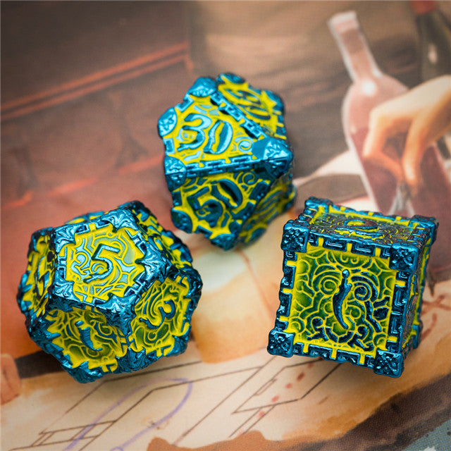 Blue and Yellow Metal Dice（Dagger of Venom）7-Dice Udixi RPG (Online Only)