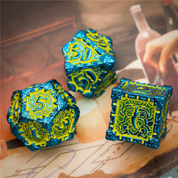 Blue and Yellow Metal Dice（Dagger of Venom）7-Dice Udixi RPG (Online Only)