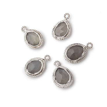 12x8mm Silver Rope Bezel Grey Moonstone Pear Pendant 1 piece (ONLINE ORDER ONLY)