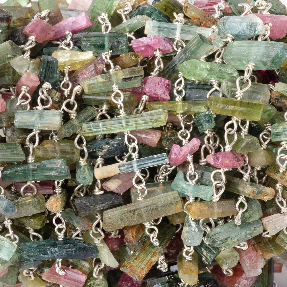 4x2-10x3mm Multi Color Tourmaline Natural Crystals on .925 Silver Chain (ONLINE ORDER ONLY)