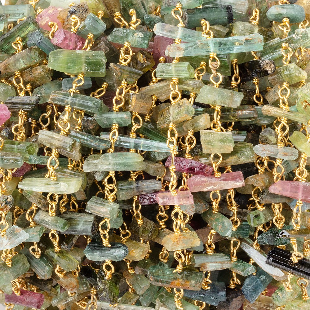 4x2-10x3mm Multi Color Tourmaline Natural Crystal on Vermeil Chain (ONLINE ORDER ONLY)
