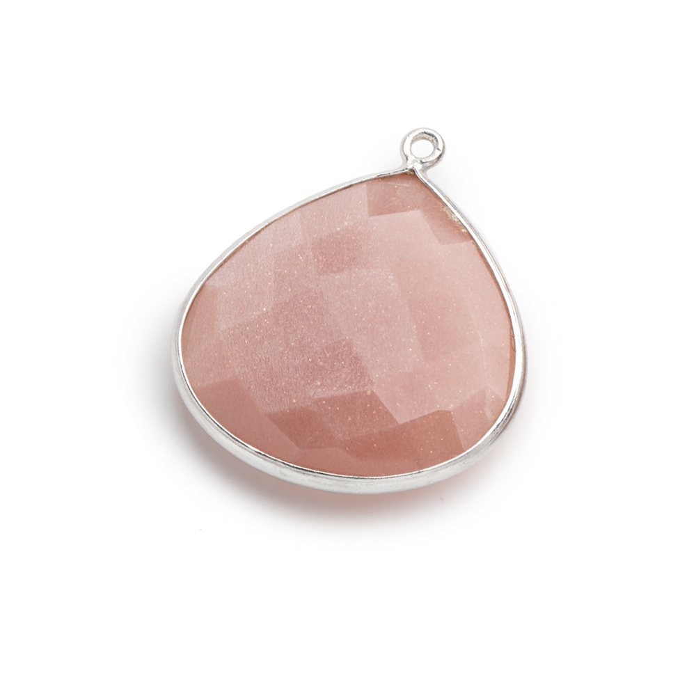 26x26mm Silver .925 Angel Skin Peach Moonstone faceted heart Pendant 1 piece (ONLINE ORDER ONLY)