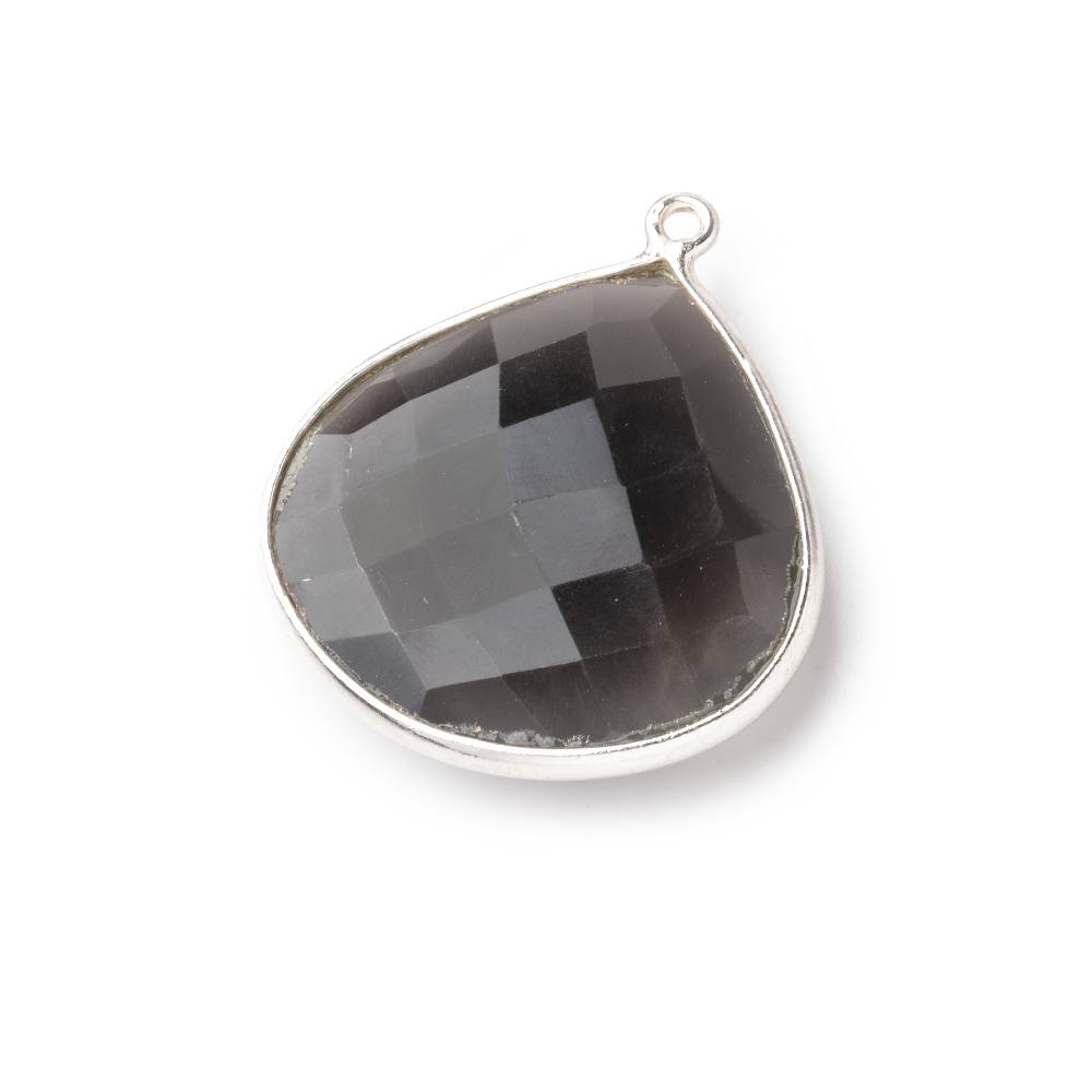 26x26mm Silver .925 Platinum Dark Grey Moonstone faceted heart Pendant 1 piece (ONLINE ORDER ONLY)