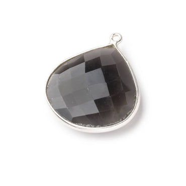26x26mm Silver .925 Platinum Dark Grey Moonstone faceted heart Pendant 1 piece (ONLINE ORDER ONLY)