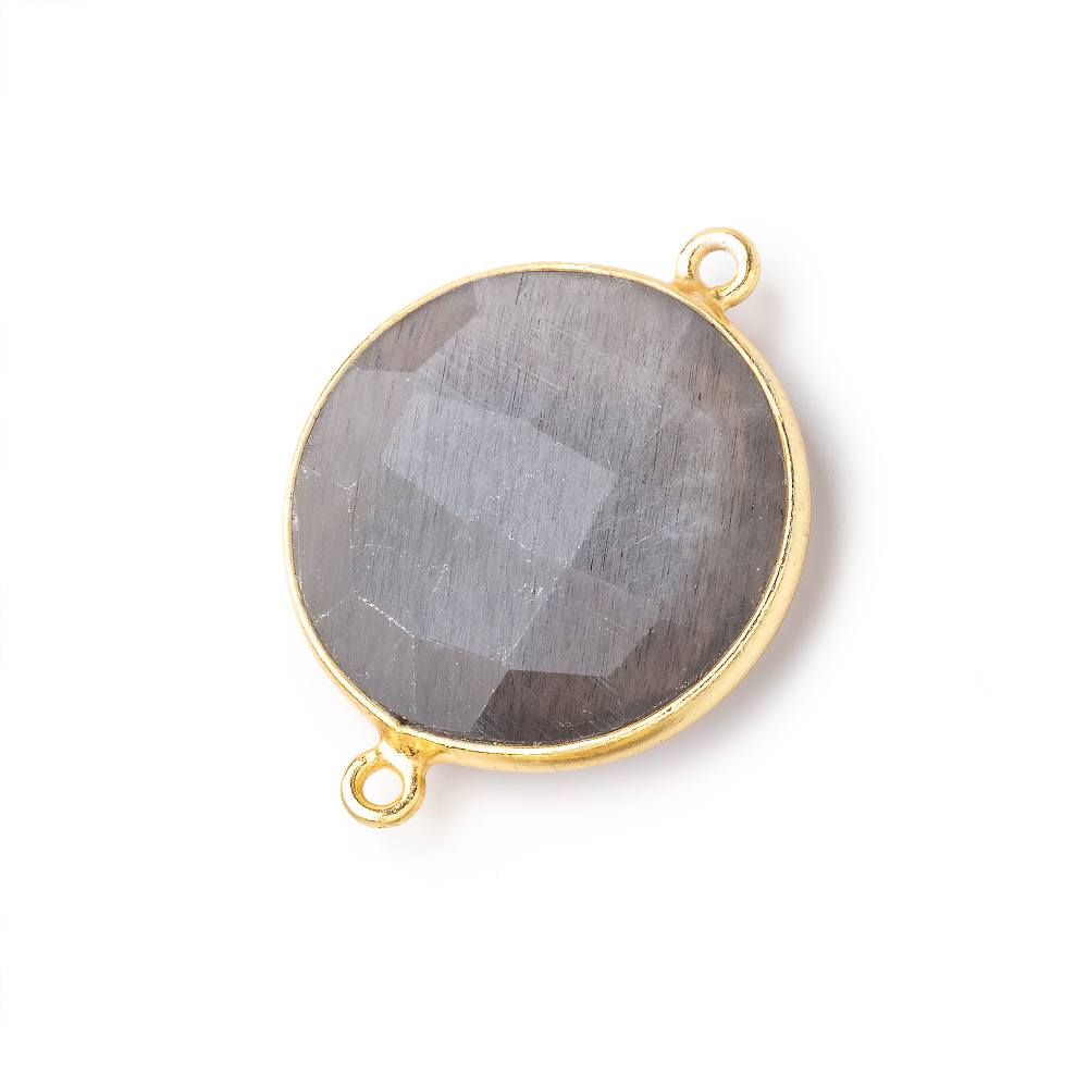 22mm Vermeil Bezeled Platinum Brownish Grey Moonstone Coin Focal Bead Connector 1 piece (ONLINE ORDER ONLY)