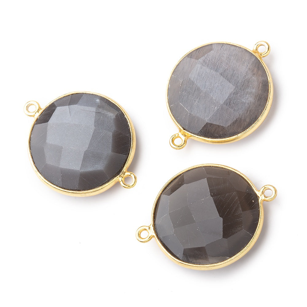 22mm Vermeil Bezeled Platinum Brownish Grey Moonstone Coin Focal Bead Connector 1 piece (ONLINE ORDER ONLY)