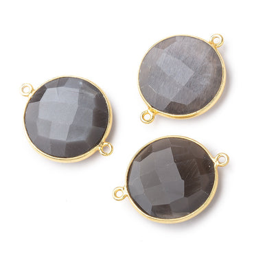 22mm Vermeil Bezeled Platinum Brownish Grey Moonstone Coin Focal Bead Connector 1 piece (ONLINE ORDER ONLY)