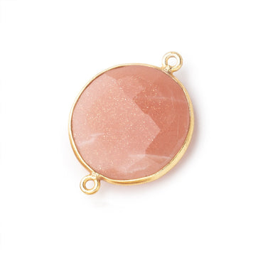 22mm Vermeil Bezeled Angel Skin Peach Moonstone Coin Focal Bead Connector 1 piece (ONLINE ORDER ONLY)