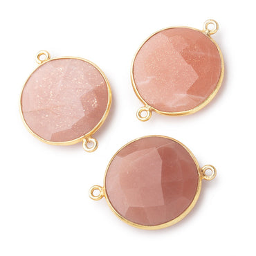 22mm Vermeil Bezeled Angel Skin Peach Moonstone Coin Focal Bead Connector 1 piece (ONLINE ORDER ONLY)