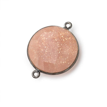 22mm Black Gold .925 Bezeled Angel Skin Peach Moonstone Coin Focal Bead Connector 1 piece (ONLINE ORDER ONLY)