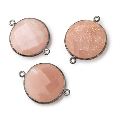 22mm Black Gold .925 Bezeled Angel Skin Peach Moonstone Coin Focal Bead Connector 1 piece (ONLINE ORDER ONLY)