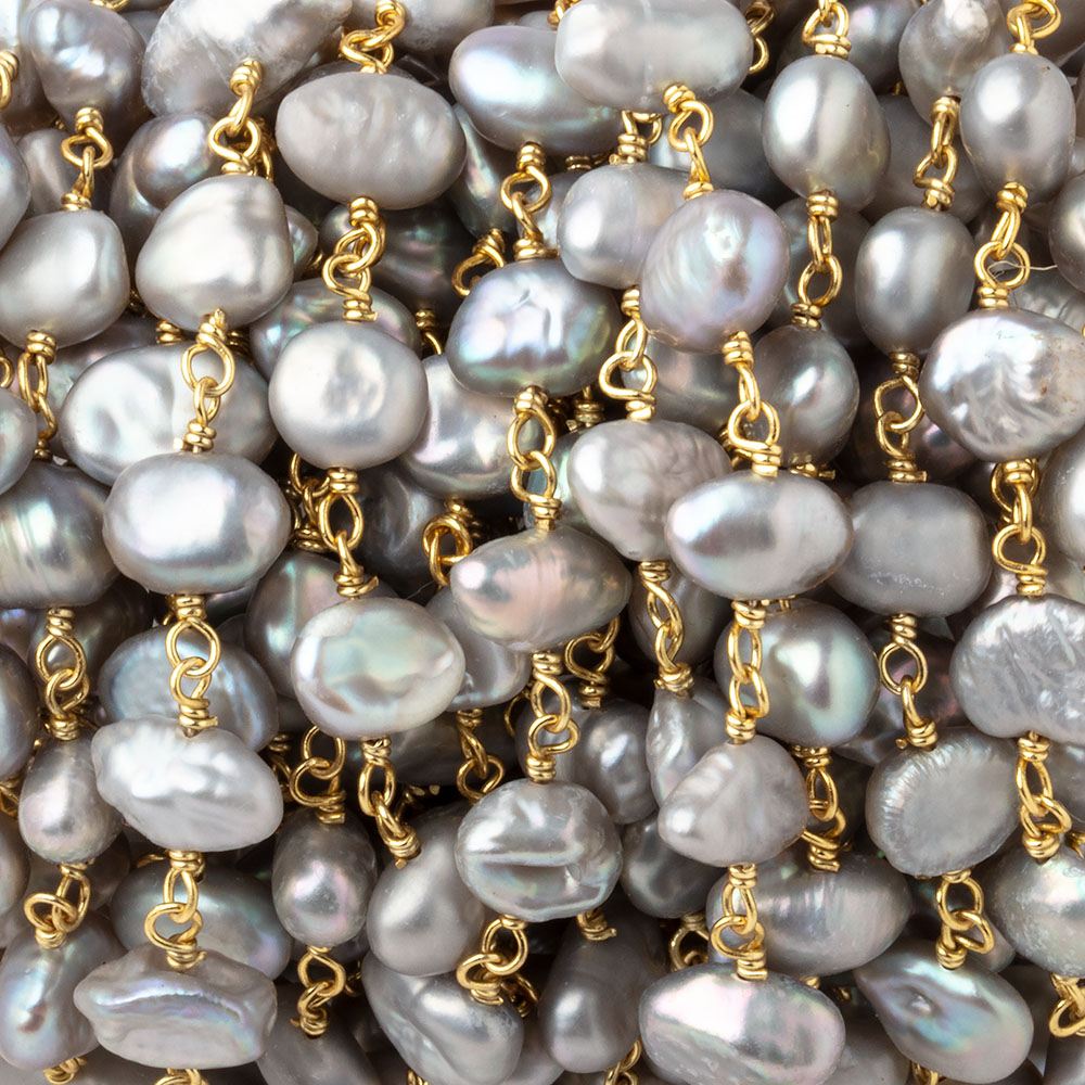 7x7-9x6mm Silver Rose' Keshi Pearl Vermeil Chain by the foot (ONLINE ORDER ONLY)