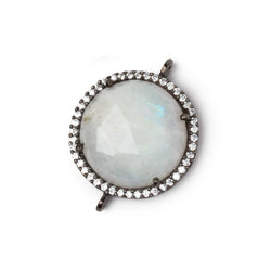 18mm Black Gold CZ Bezel Rainbow Moonstone Faceted Coin Connector 1 Focal (ONLINE ORDER ONLY)